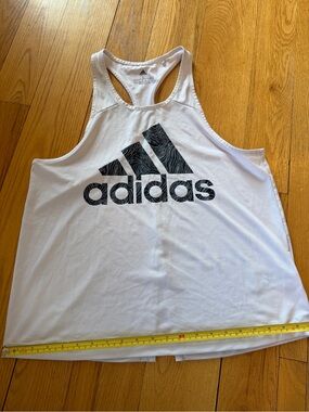 adidas White Racerback Tank with Gray Logo